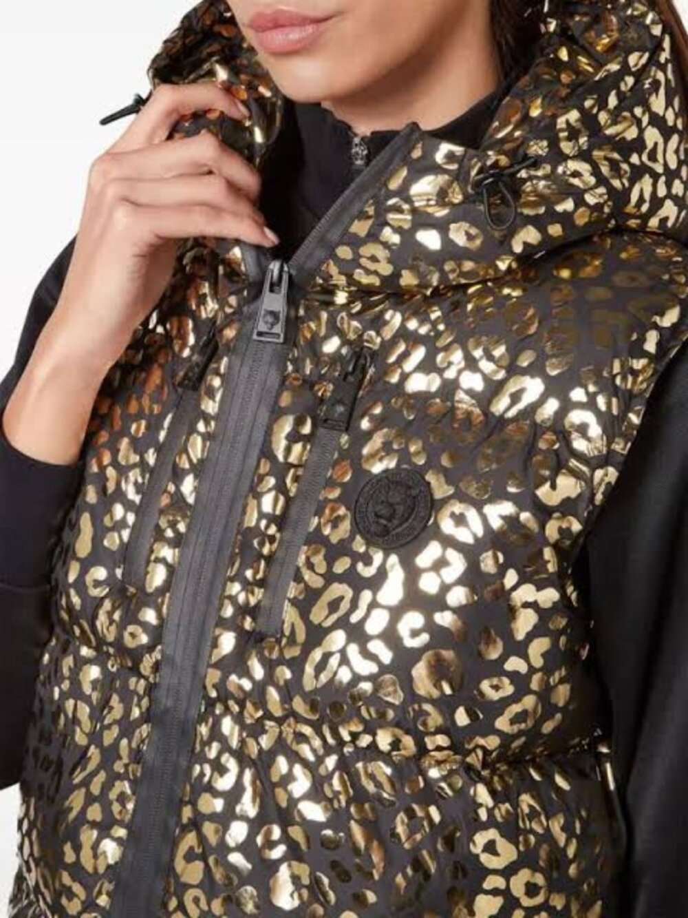 NWT - PLEIN SPORT Leopard-Print Puffer Gilet Women's gold
